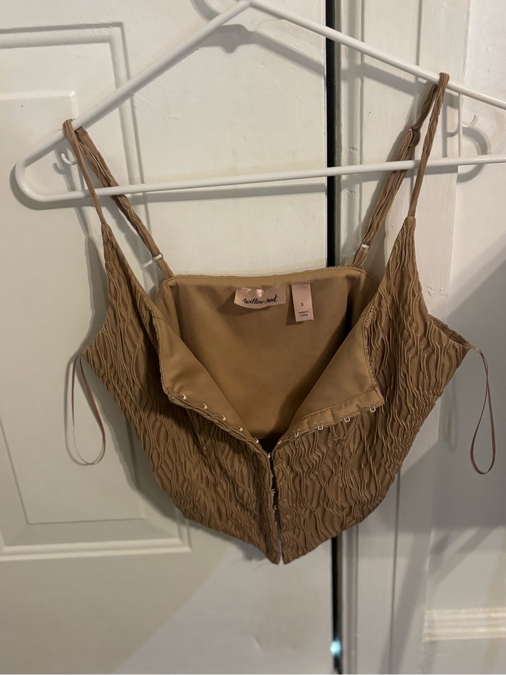 Willow root Ruched Tan Spaghetti Strap Women’s Top size small